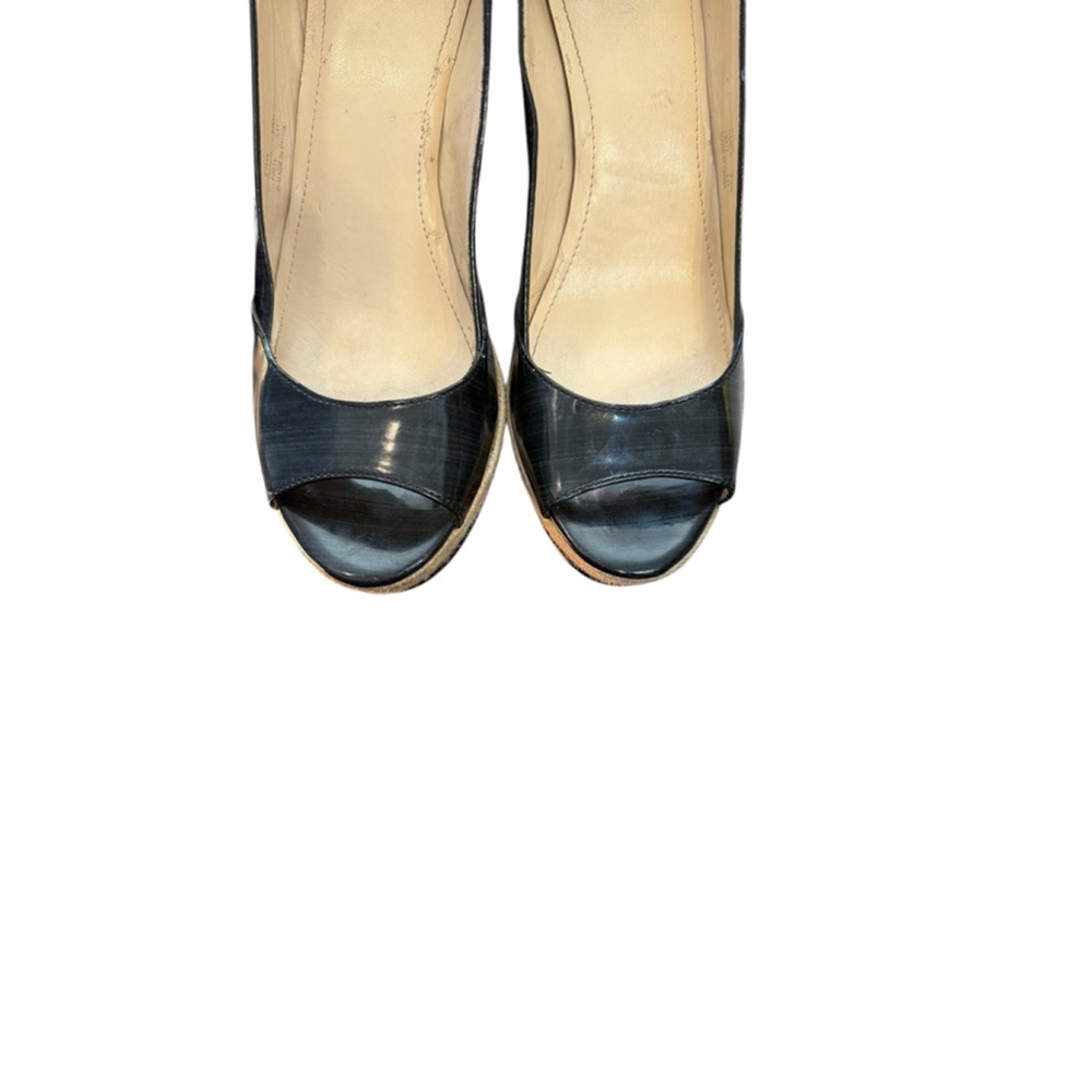 Calvin Klein Navy Patent Leather Heeled Wedge Espadrille Size 8.5 - Picture 8 of 10